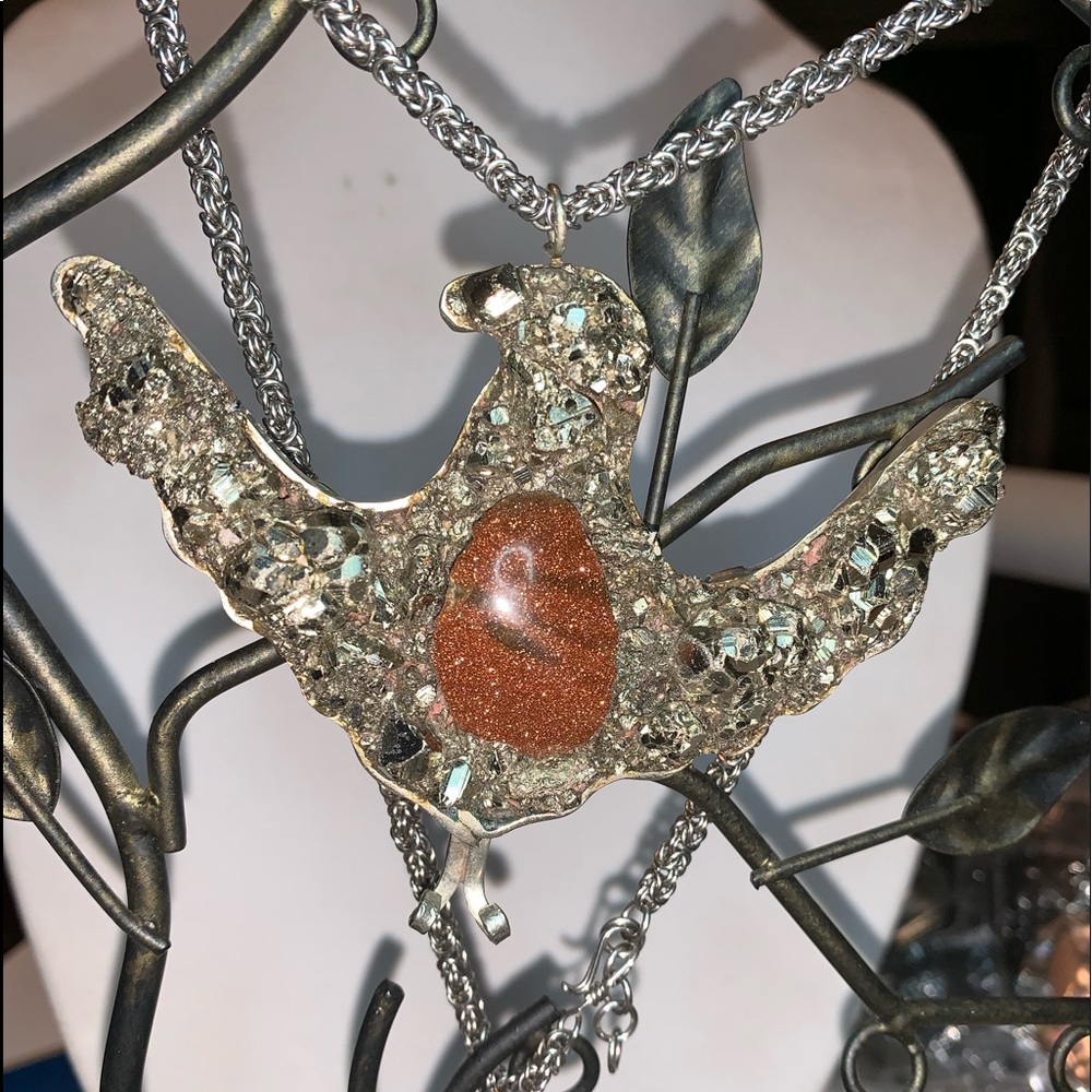Phoenix Sun stone, Pyrite, German Silver necklace. - Picture 6 of 8
